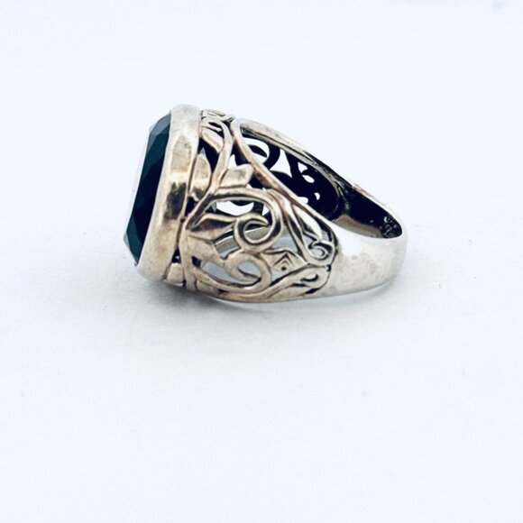 Estate Sterling Silver 925 Black Chalcedony Filigree Ring Size 7 Indonesia 9g - Picture 5 of 10